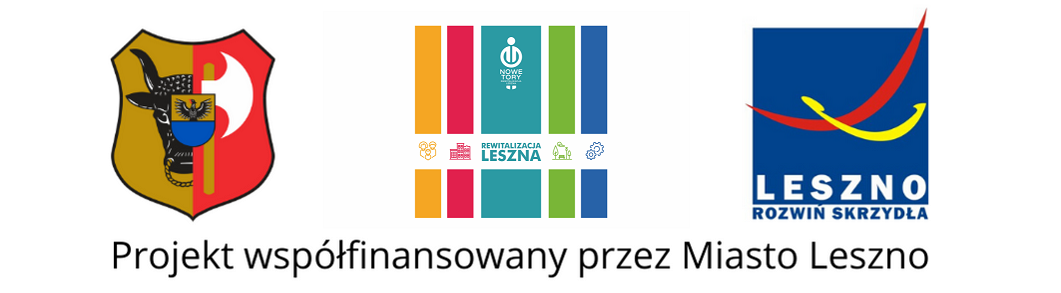 Logotypy i informacja o dofinansowaniu ze środków Miasta Leszna