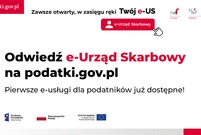 Plansza z napisem "Odwiedź e-Urząd Skarbowy na podatko.gov.pl"