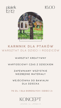 KARMNIK DLA PTAKÓW - warsztaty dla dzieci i rodziców