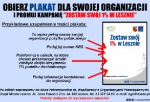 Zostaw swój 1% w Lesznie - plakaty dla uprawnionych organizacji 