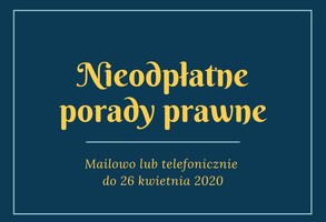 Nieodpłatne porady prawne – nadal mailowo lub telefonicznie