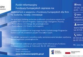 Webinarium o wsparciu z Funduszy Europejskich dla firm na badania, rozwój i innowacje